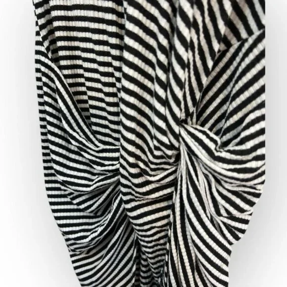 Bar iii Ribbed Knit Black Striped Sleeveless Faux Wrap Dress Size Small Bodycon - Picture 3 of 5